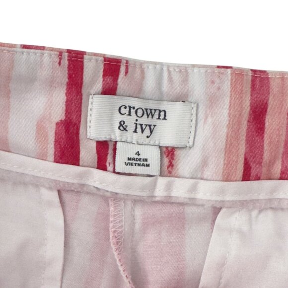 Crown & Ivy Womens Scallop Hem Striped Shorts Size 4 Pink & White Cotton Blend - Picture 3 of 11